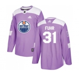 Youth Adidas Edmonton Oilers #31 Grant Fuhr Authentic Purple Fights Cancer Practice NHL Jersey