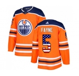 Youth Adidas Edmonton Oilers #5 Mark Fayne Authentic Orange USA Flag Fashion NHL Jersey