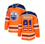 Youth Adidas Edmonton Oilers #91 Drake Caggiula Authentic Orange USA Flag Fashion NHL Jersey