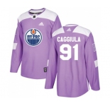 Youth Adidas Edmonton Oilers #91 Drake Caggiula Authentic Purple Fights Cancer Practice NHL Jersey