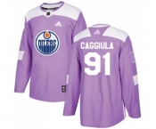 Youth Adidas Edmonton Oilers #91 Drake Caggiula Authentic Purple Fights Cancer Practice NHL Jersey