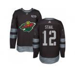 Men Adidas Minnesota Wild #12 Eric Staal Black 1917-2017 100th Anniversary Stitched NHL Jersey