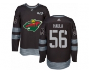 Men's Adidas Minnesota Wild #56 Erik Haula Authentic Black 1917-2017 100th Anniversary NHL Jersey