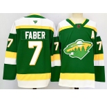 Men's Minnesota Wild #7 Brock Faber Green 2024-25 Alternate With A Patch Stitched Hockey Jersey