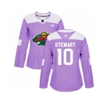 Women Adidas Minnesota Wild #10 Chris Stewart Purple Authentic Fights Cancer Stitched NHL Jersey