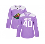 Women Adidas Minnesota Wild #40 Devan Dubnyk Purple Authentic Fights Cancer Stitched NHL Jersey