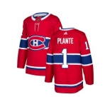 Men Adidas Montreal Canadiens #1 Jacques Plante Red Home Authentic Stitched NHL Jersey