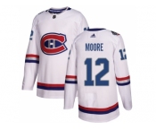 Men Adidas Montreal Canadiens #12 Dickie Moore White Authentic 2017 100 Classic Stitched NHL Jersey