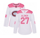 Women Adidas Montreal Canadiens #27 Karl Alzner Authentic White Pink Fashion NHL Jersey