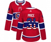 Women Adidas Montreal Canadiens #31 Carey Price Authentic Red USA Flag Fashion NHL Jersey