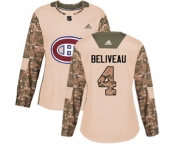 Women Adidas Montreal Canadiens #4 Jean Beliveau Authentic Camo Veterans Day Practice NHL Jersey