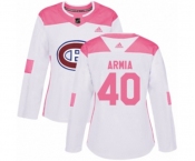 Women Adidas Montreal Canadiens #40 Joel Armia Authentic White Pink Fashion NHL Jersey