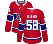 Women Adidas Montreal Canadiens #58 Noah Juulsen Authentic Red Home NHL Jersey