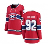 Women Montreal Canadiens #92 Jonathan Drouin Authentic Red Home Fanatics Branded Breakaway NHL Jersey