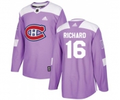 Youth Adidas Montreal Canadiens #16 Henri Richard Authentic Purple Fights Cancer Practice NHL Jersey