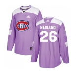 Youth Adidas Montreal Canadiens #26 Mats Naslund Authentic Purple Fights Cancer Practice NHL Jersey