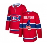 Youth Adidas Montreal Canadiens #4 Jean Beliveau Authentic Red USA Flag Fashion NHL Jersey