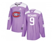 Youth Adidas Montreal Canadiens #9 Maurice Richard Purple Authentic Fights Cancer Stitched NHL Jersey