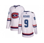 Youth Adidas Montreal Canadiens #9 Maurice Richard White Authentic 2017 100 Classic Stitched NHL Jersey