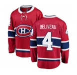 Youth Montreal Canadiens #4 Jean Beliveau Authentic Red Home Fanatics Branded Breakaway NHL Jersey