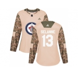 Women Adidas Winnipeg Jets #13 Teemu Selanne Camo Authentic 2017 Veterans Day Stitched NHL Jersey