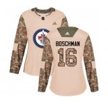 Women Adidas Winnipeg Jets #16 Laurie Boschman Authentic Camo Veterans Day Practice NHL Jersey