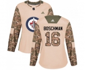 Women Adidas Winnipeg Jets #16 Laurie Boschman Authentic Camo Veterans Day Practice NHL Jersey