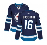 Women Adidas Winnipeg Jets #16 Laurie Boschman Authentic Navy Blue Home NHL Jersey