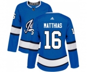 Women Adidas Winnipeg Jets #16 Shawn Matthias Premier Blue Alternate NHL Jersey