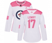 Women Adidas Winnipeg Jets #17 Adam Lowry Authentic White Pink Fashion NHL Jersey