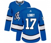 Women Adidas Winnipeg Jets #17 Adam Lowry Premier Blue Alternate NHL Jersey