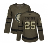 Women Adidas Winnipeg Jets #25 Paul Stastny Authentic Green Salute to Service NHL Jersey