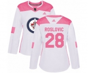 Women Adidas Winnipeg Jets #28 Jack Roslovic Authentic White Pink Fashion NHL Jersey