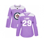 Women Adidas Winnipeg Jets #29 Patrik Laine Purple Authentic Fights Cancer Stitched NHL Jersey