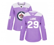 Women Adidas Winnipeg Jets #29 Patrik Laine Purple Authentic Fights Cancer Stitched NHL Jersey