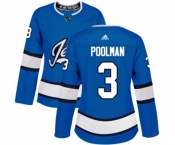 Women Adidas Winnipeg Jets #3 Tucker Poolman Premier Blue Alternate NHL Jersey