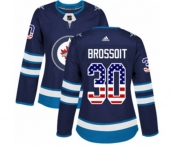Women Adidas Winnipeg Jets #30 Laurent Brossoit Authentic Navy Blue USA Flag Fashion NHL Jersey