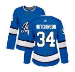 Women Adidas Winnipeg Jets #34 Michael Hutchinson Authentic Blue Alternate NHL Jersey