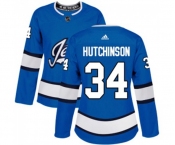 Women Adidas Winnipeg Jets #34 Michael Hutchinson Authentic Blue Alternate NHL Jersey