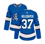 Women Adidas Winnipeg Jets #37 Connor Hellebuyck Authentic Blue Alternate NHL Jersey