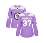 Women Adidas Winnipeg Jets #37 Connor Hellebuyck Purple Authentic Fights Cancer Stitched NHL Jersey