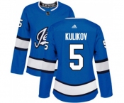 Women Adidas Winnipeg Jets #5 Dmitry Kulikov Premier Blue Alternate NHL Jersey