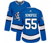 Women Adidas Winnipeg Jets #55 Mark Scheifele Authentic Blue Alternate NHL Jersey
