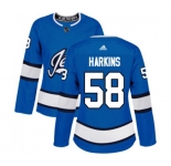 Women Adidas Winnipeg Jets #58 Jansen Harkins Premier Blue Alternate NHL Jersey