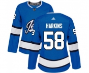 Women Adidas Winnipeg Jets #58 Jansen Harkins Premier Blue Alternate NHL Jersey