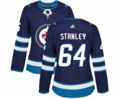 Women Adidas Winnipeg Jets #64 Logan Stanley Authentic Navy Blue Home NHL Jersey