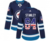 Women Adidas Winnipeg Jets #64 Logan Stanley Authentic Navy Blue USA Flag Fashion NHL Jersey