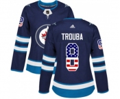 Women Adidas Winnipeg Jets #8 Jacob Trouba Authentic Navy Blue USA Flag Fashion NHL Jersey