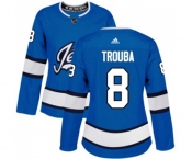 Women Adidas Winnipeg Jets #8 Jacob Trouba Premier Blue Alternate NHL Jersey