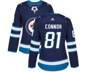 Women Adidas Winnipeg Jets #81 Kyle Connor Authentic Navy Blue Home NHL Jersey